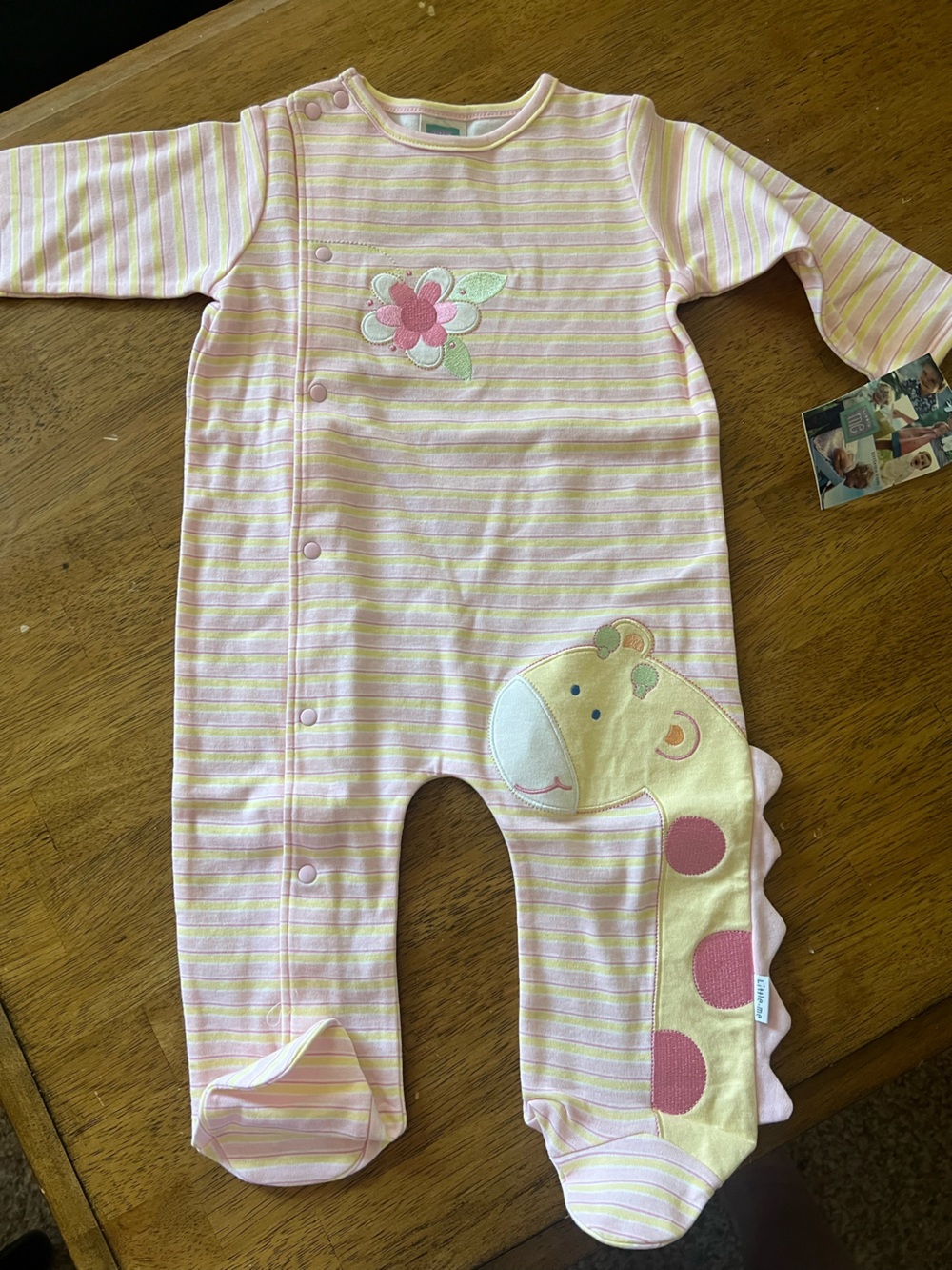Vintage Little Me Baby Girls Pink Stripe One-Piece Romper with Giraffe Applique